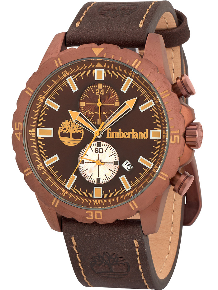 Timberland Dunford Roloi Batarias me Kafe Dermatino Louraki TBL16003JYBN.12
