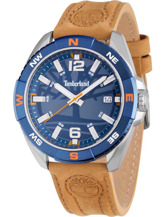 Timberland Millinocket Roloi Batarias me Kafe Dermatino Louraki TDWGB2202110