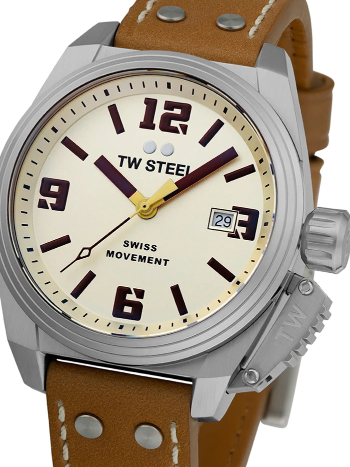 TW-Steel Canteen Roloi Batarias me Kafe Dermatino Louraki TW1100