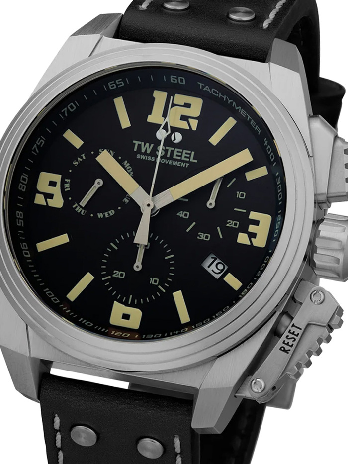 TW-Steel Canteen Roloi Xronogafos Batarias me Mavro Dermatino Louraki TW1111