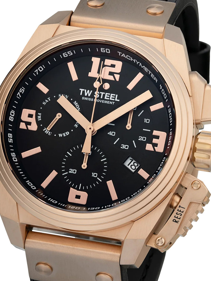 TW-Steel Canteen Roloi Xronogafos Batarias me Mavro Dermatino Louraki TW1115