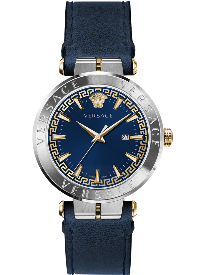 Versace Aion Roloi Batarias me Ble Dermatino Louraki VE2G00221