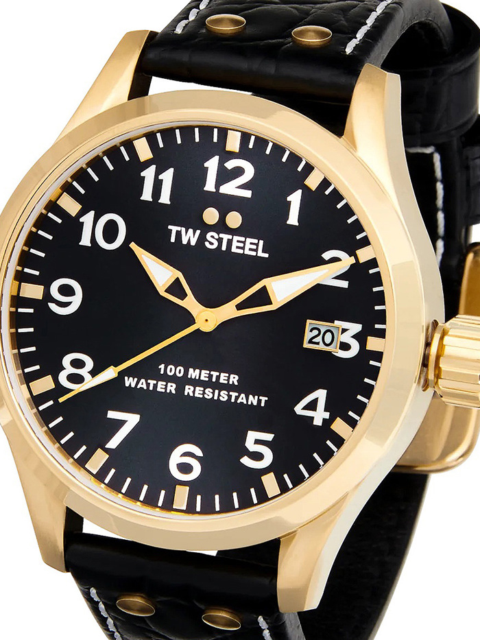 TW-Steel Volante Roloi Batarias me Mavro Dermatino Louraki VS104