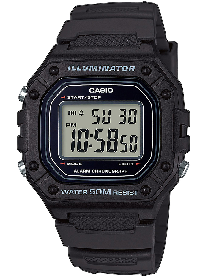 Casio Collection Roloi Batarias me Mavro Kaoutsouk Louraki W-218H-1AVEF
