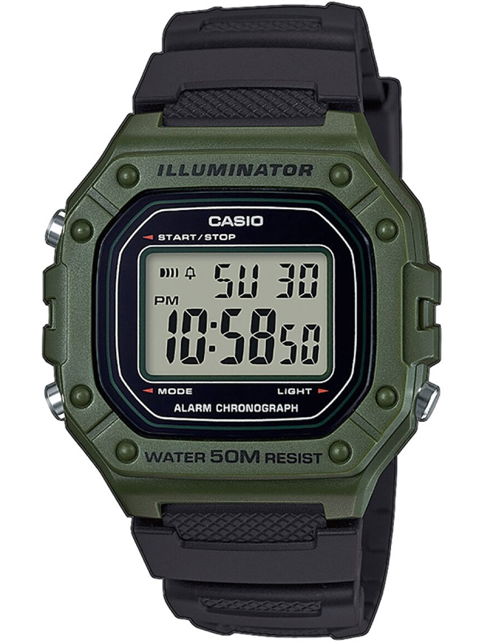 Casio Collection Roloi Batarias me Mavro Kaoutsouk Louraki W-218H-3AVEF