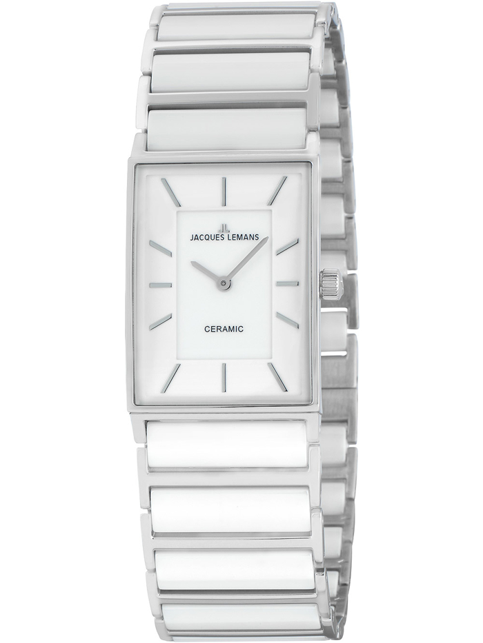 Jacques Lemans York Ceramic Roloi Batarias me Asimi / Lefko Keramiko Brasele 1-1594E