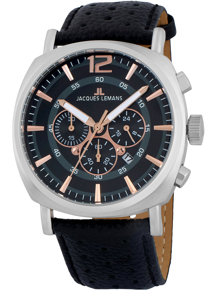 Jacques Lemans Lugano Roloi Xronogafos Batarias me Ble Dermatino Louraki 1-1645I