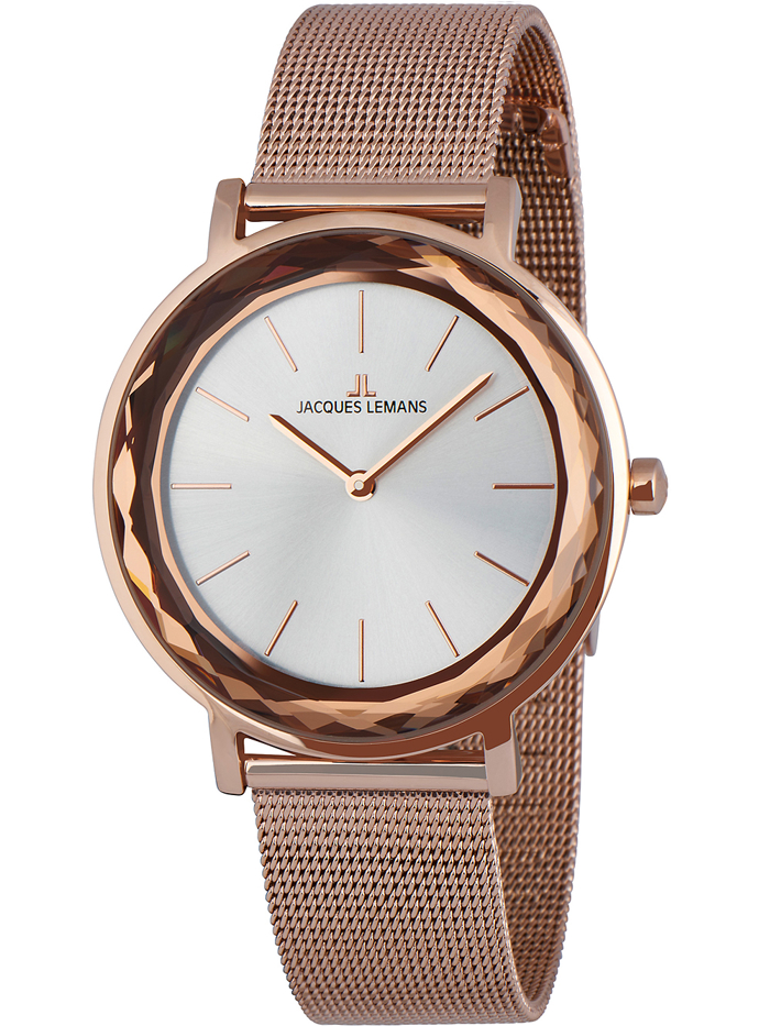 Jacques Lemans Nice Roloi Batarias me Roz Xruso Metalliko Brasele 1-2054I