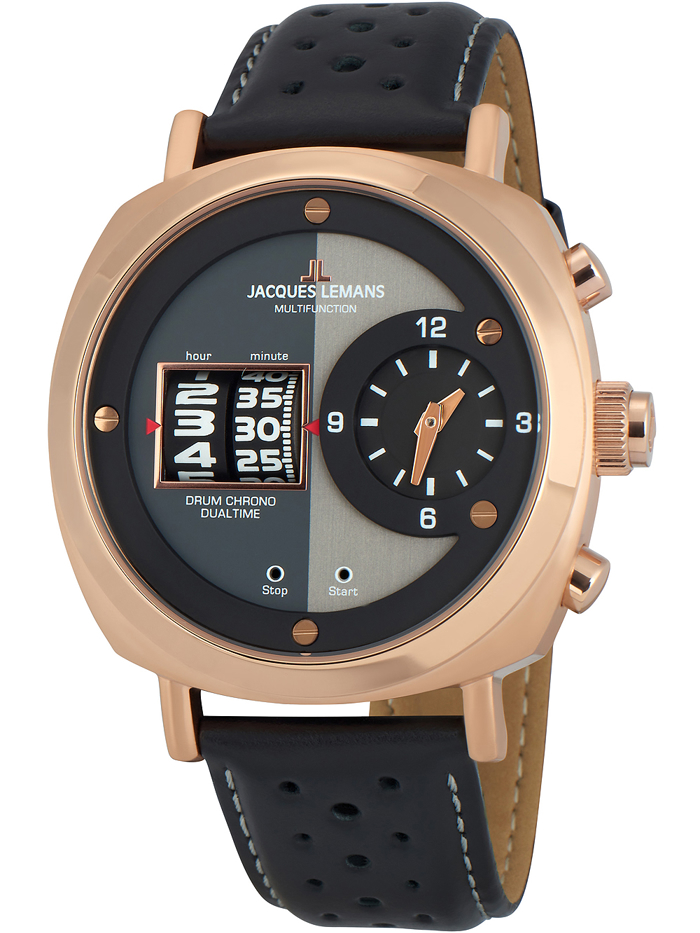 Jacques Lemans Lugano Roloi Batarias me Mavro Dermatino Louraki 1-2058C