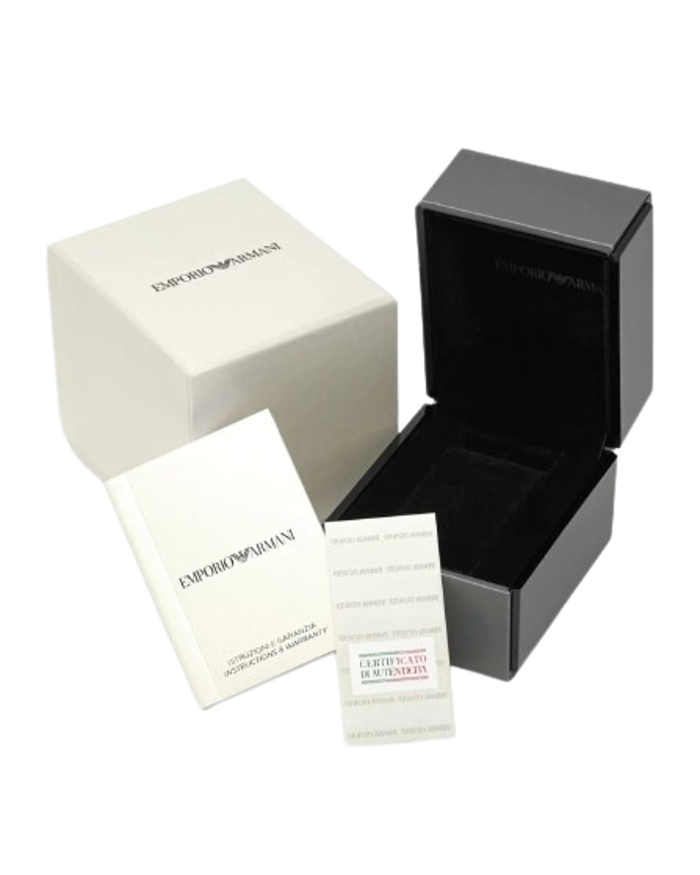 Emporio Armani Mario Roloi Xronogafos Batarias me Mavro Metalliko Brasele AR11242