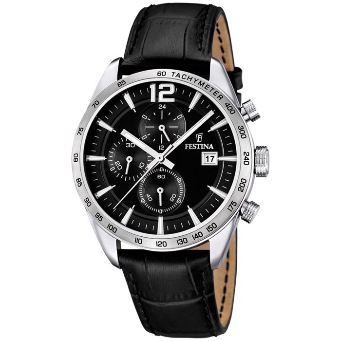 Festina Roloi Xronogafos Batarias me Mavro Dermatino Louraki F16760/4