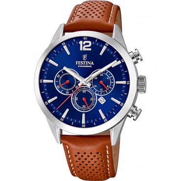 Festina Timeless Ρολόι Χρονογράφος Μπαταρίας με Καφέ Δερμάτινο Λουράκι F20542/3