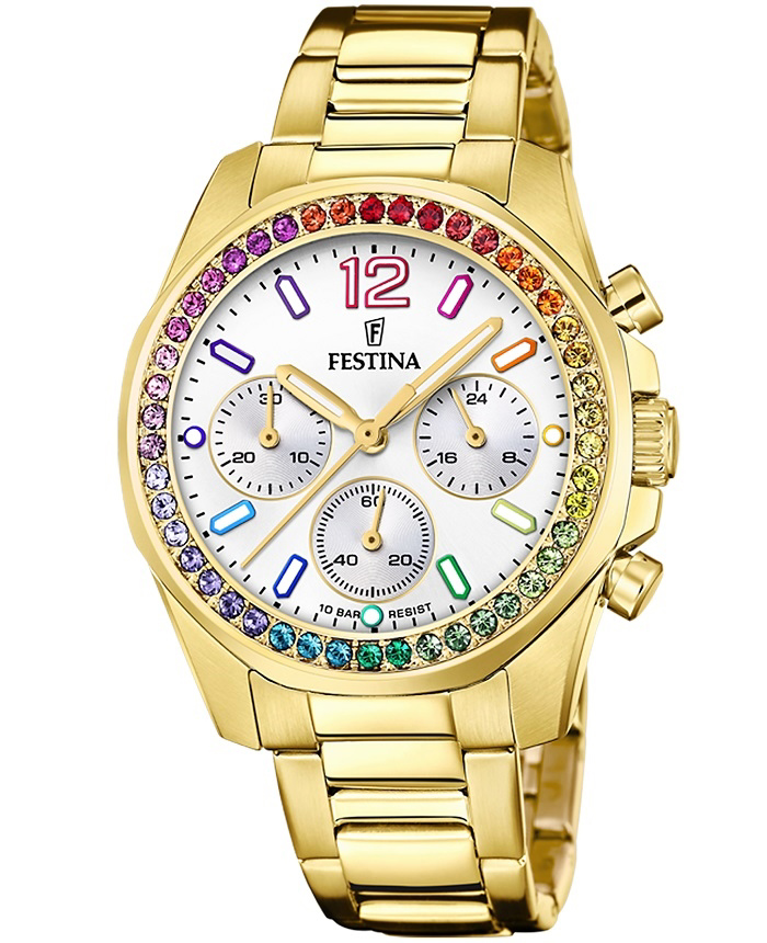 Festina Roloi Xronogafos Batarias me Xruso Metalliko Brasele F20609/2