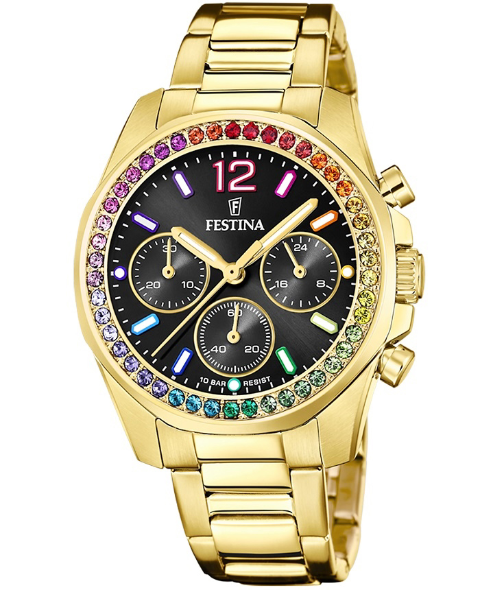 Festina Roloi Xronogafos Batarias me Xruso Metalliko Brasele F20609/3