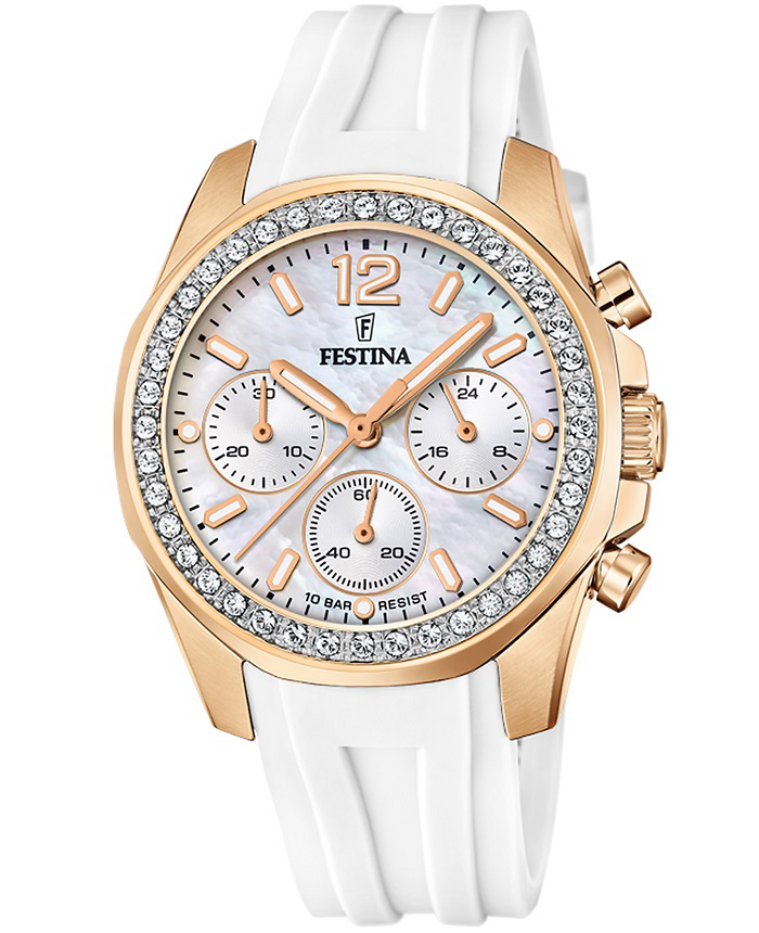 Festina Roloi Xronogafos Batarias me Lefko Kaoutsouk Louraki F20611/1
