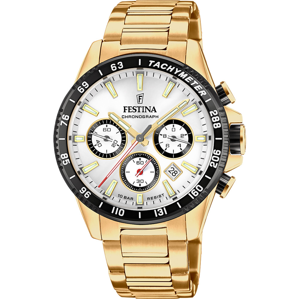 Festina Roloi Xronogafos Batarias me Xruso Metalliko Brasele F20634/1