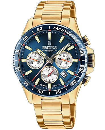 Festina Ρολόι Χρονογράφος Μπαταρίας με Χρυσό Μεταλλικό Μπρασελέ F20634/2