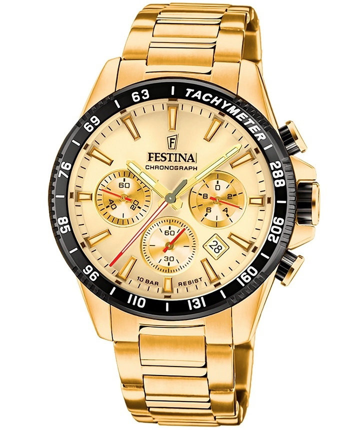 Festina Roloi Xronogafos Batarias me Xruso Metalliko Brasele F20634/6