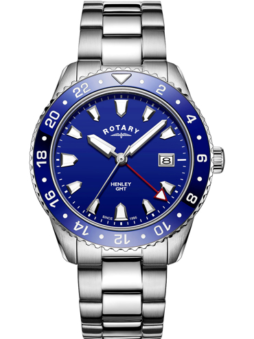 Rotary Henley GMT Ρολόι Μπαταρίας με Ασημί Μεταλλικό Μπρασελέ GB05108/05