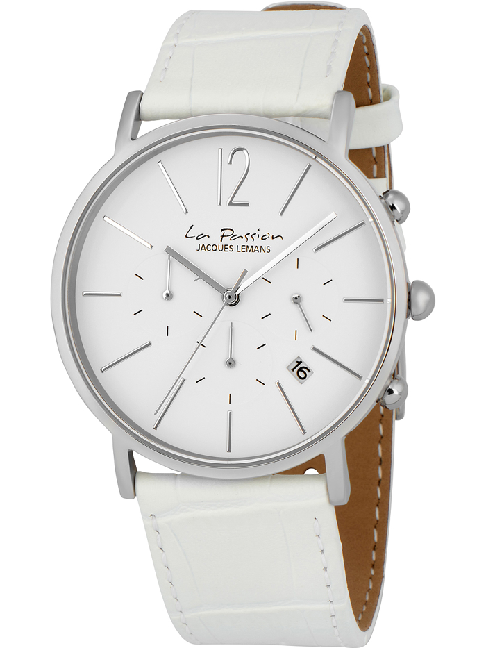 Jacques Lemans La Passion Roloi Xronogafos Batarias me Lefko Dermatino Louraki LP-123J