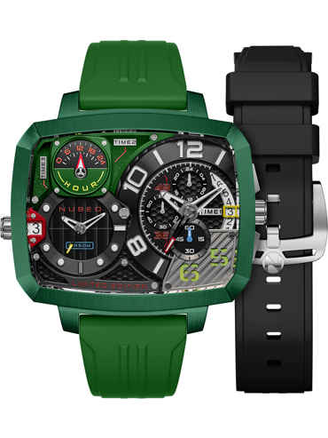 Nubeo Odyssey Triple Time-Zone Limited Ρολόι Χρονογράφος Μπαταρίας με Πράσινο και Μαύρο Καουτσούκ Λουράκι NB-6084-03