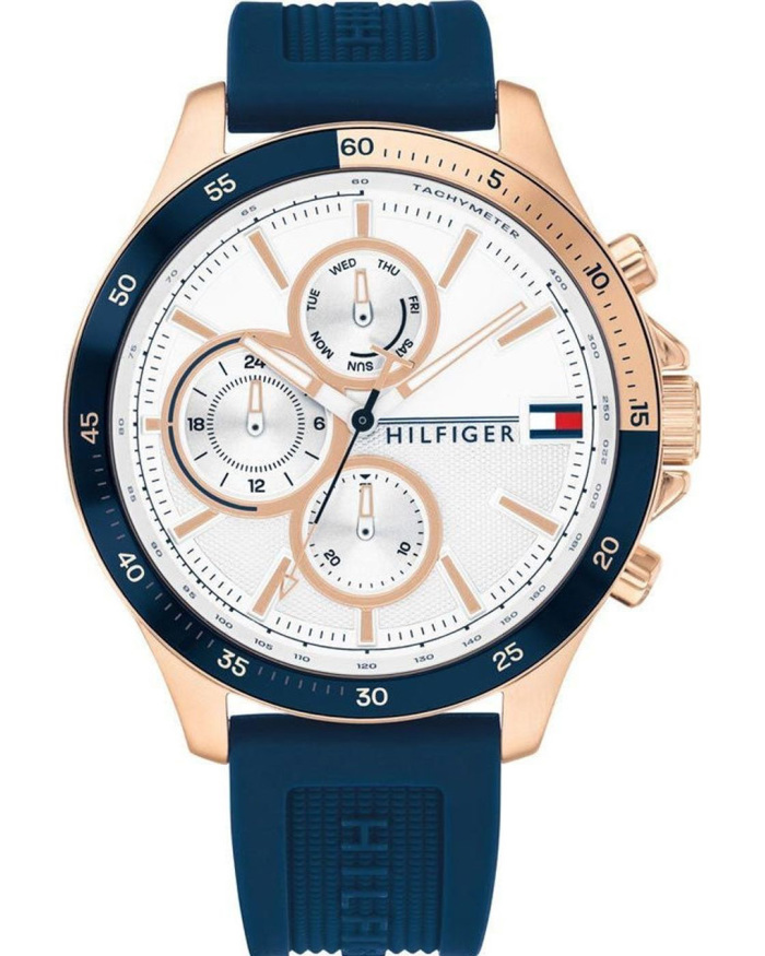 Tommy Hilfiger Bank Roloi Batarias me Ble Kaoutsouk Louraki 1791778