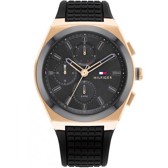 Tommy Hilfiger Connor Roloi Batarias me Mavro Kaoutsouk Louraki 1791931