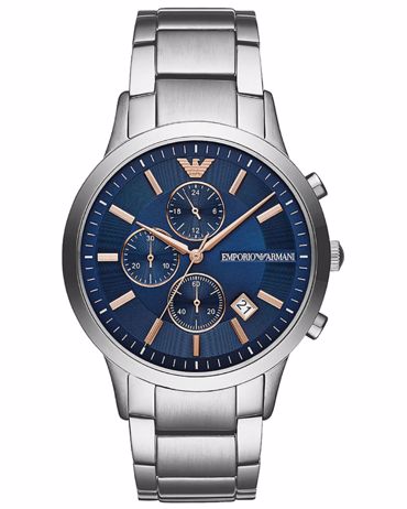 Emporio Armani Renato Ρολόι Χρονογράφος Μπαταρίας με Μεταλλικό Μπρασελέ σε Ασημί χρώμα AR11458