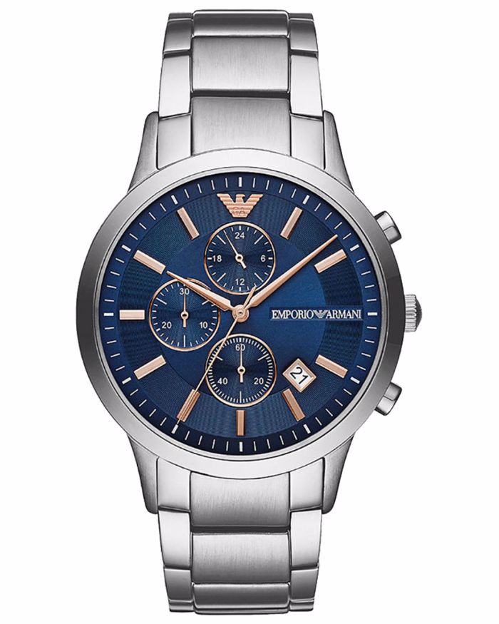 Emporio Armani Renato Roloi Xronogafos Batarias me Metalliko Brasele se Asimi xroma AR11458