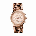 Michael Kors Runway Roloi Xronogafos Batarias me Metalliko Brasele se Roz Xruso xroma MK3247